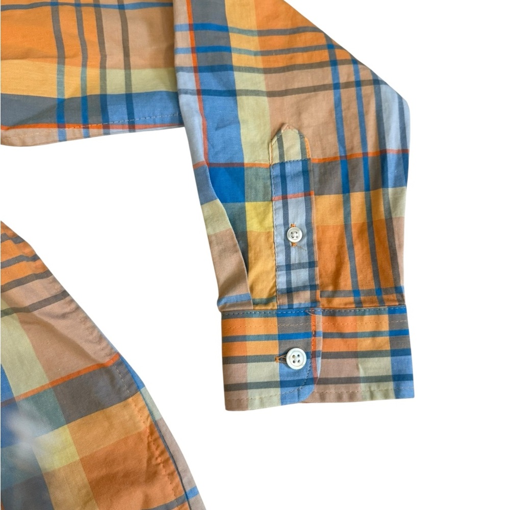 Plaid Button-Up Shirt in Orange and Blue - Picture 4 of 5